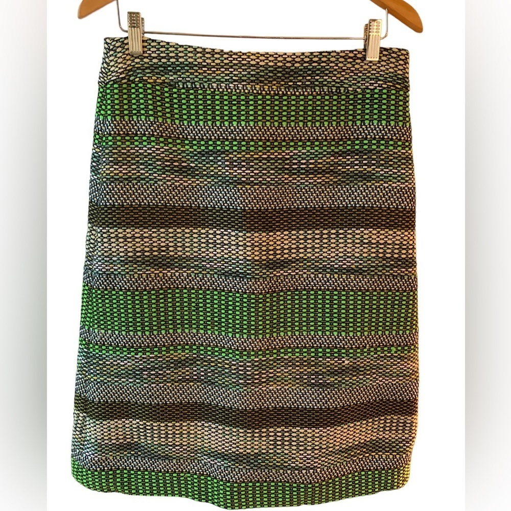Anthropologie Leifsdottir Lined Womens Green Woven Knee Length Pencil Skirt 8
